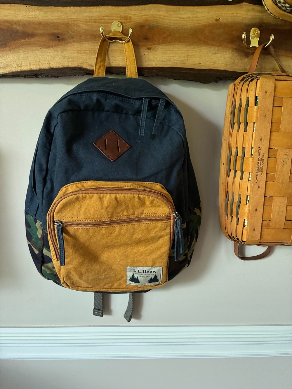 LL Bean Canvas Camo Flannel Plaid Navy Small Backpack with Laptop Sleeve